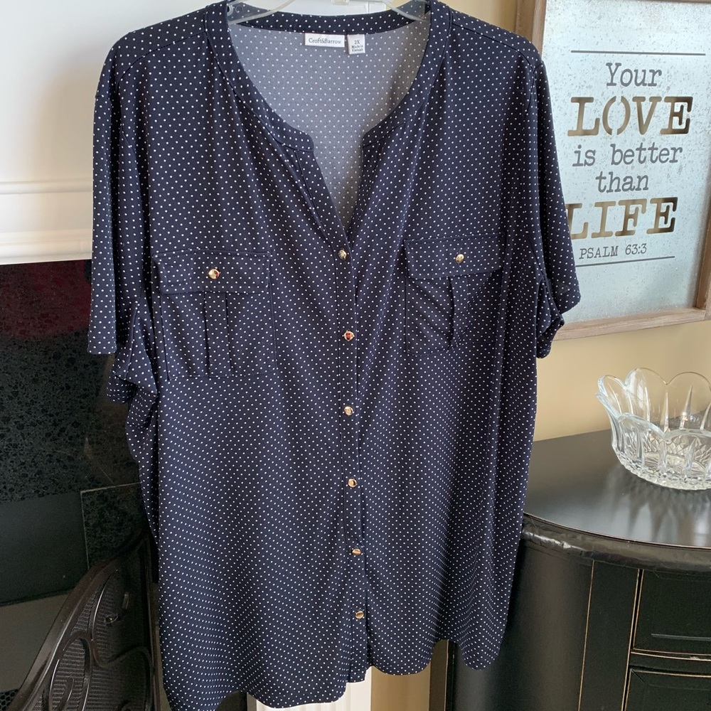 Croft & Borrow Navy Blue Polka Dot Blouse